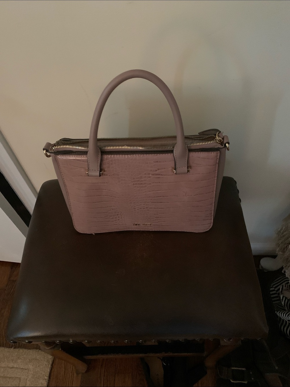 Nine West Dusty Mauve Croc-Embossed Satchel with Top Handles
